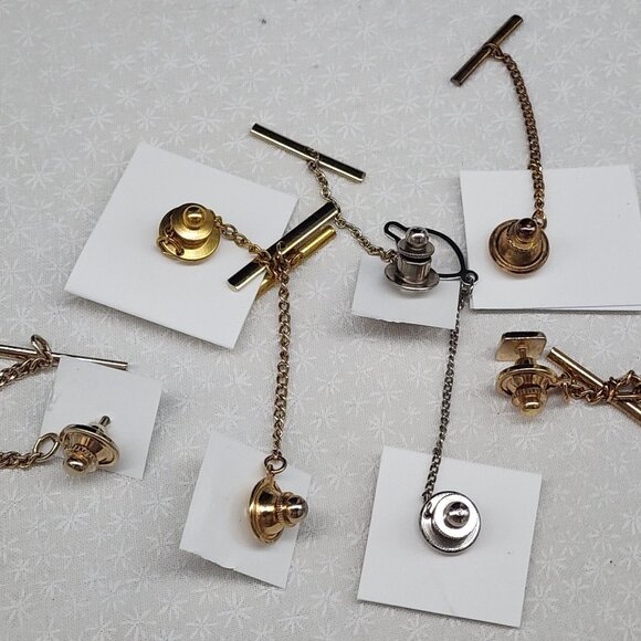 Vintage Assorted Tie Tacks & Lapel Pins Gold & Silver Tone With Pearls & Emblems - Picture 4 of 4